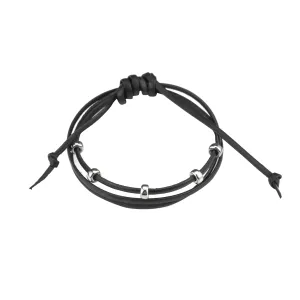 Black And Silver Leather Bracelet