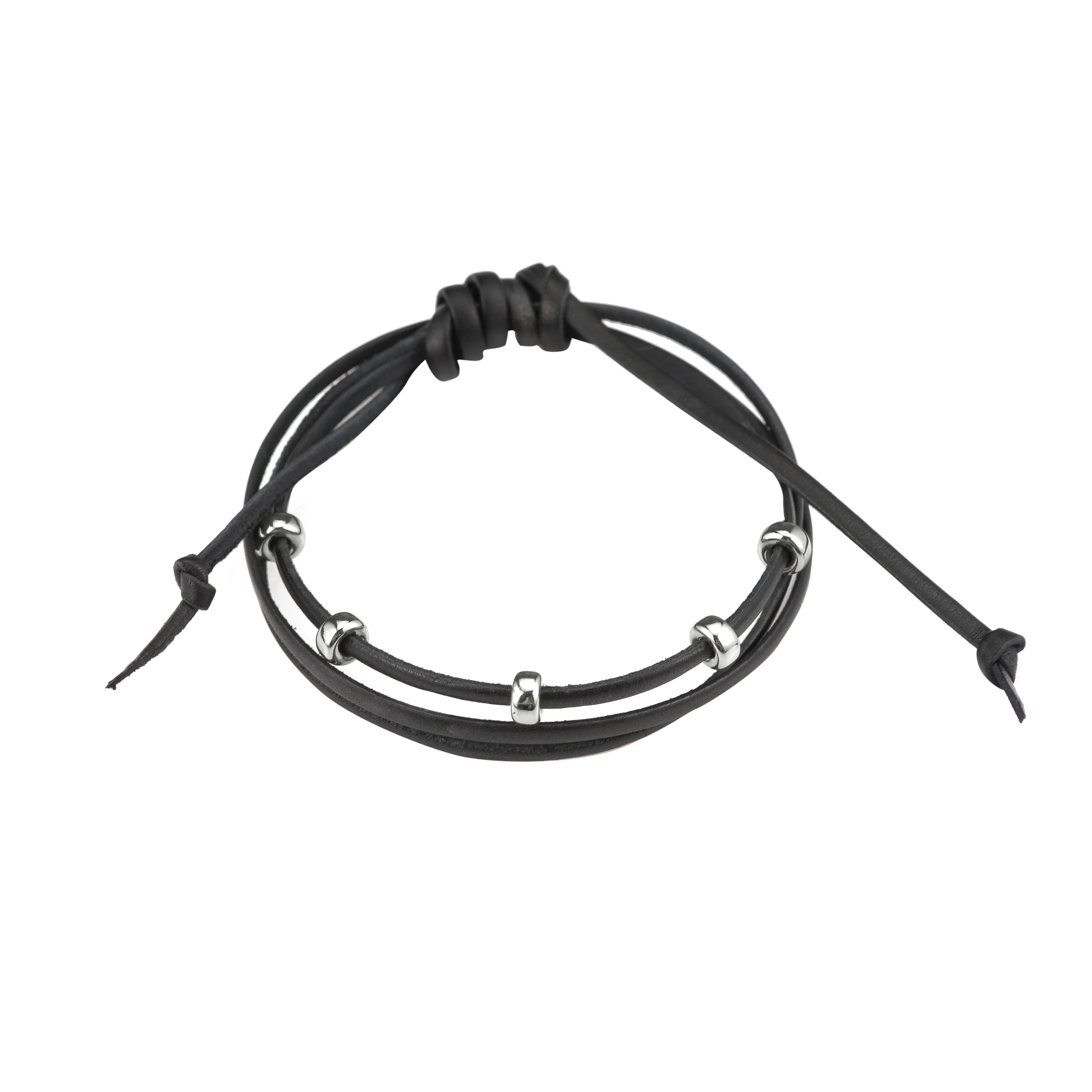 Black And Silver Leather Bracelet