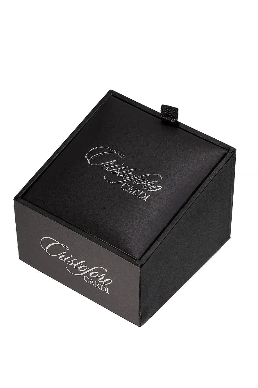 Black Circular Onyx with Silver Facet Cut Edge Studs and Cufflinks Set