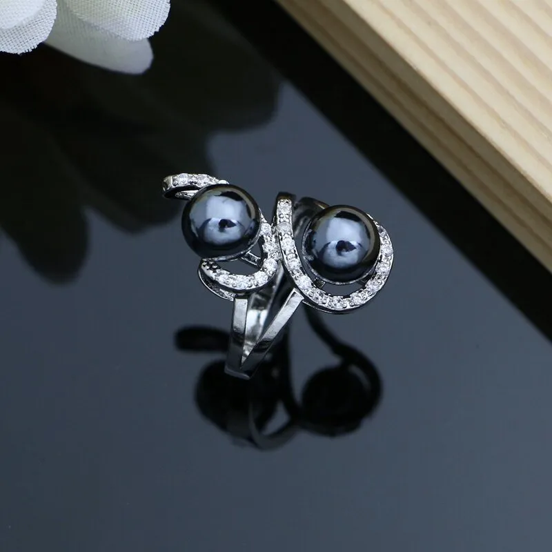 Black Pearl Jewelry Set for Women Bracelet Earrings Ring Necklace Wedding