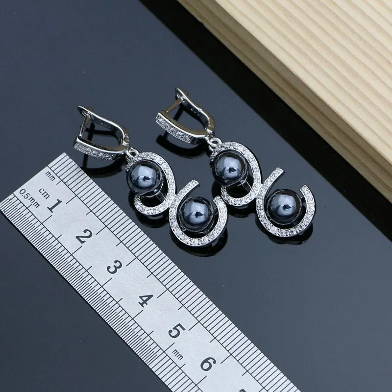 Black Pearl Jewelry Set for Women Bracelet Earrings Ring Necklace Wedding