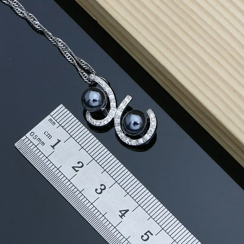 Black Pearl Jewelry Set for Women Bracelet Earrings Ring Necklace Wedding