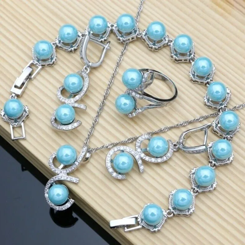 Black Pearl Jewelry Set for Women Bracelet Earrings Ring Necklace Wedding