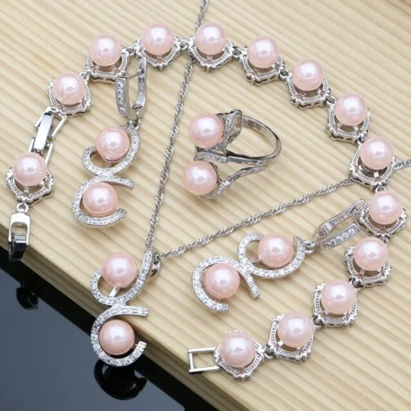Black Pearl Jewelry Set for Women Bracelet Earrings Ring Necklace Wedding