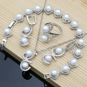 Black Pearl Jewelry Set for Women Bracelet Earrings Ring Necklace Wedding