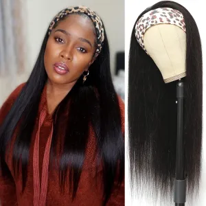 Black Straight Brazilian Virgin Human Hair Headband Wig