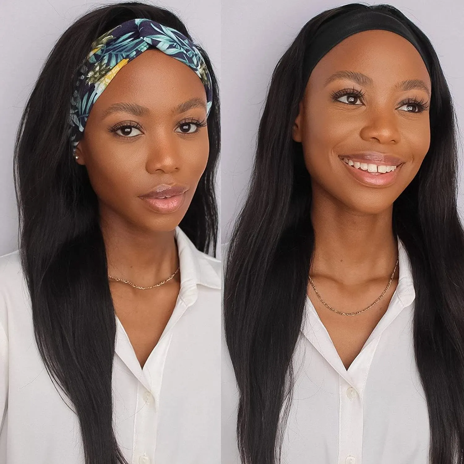 Black Straight Brazilian Virgin Human Hair Headband Wig