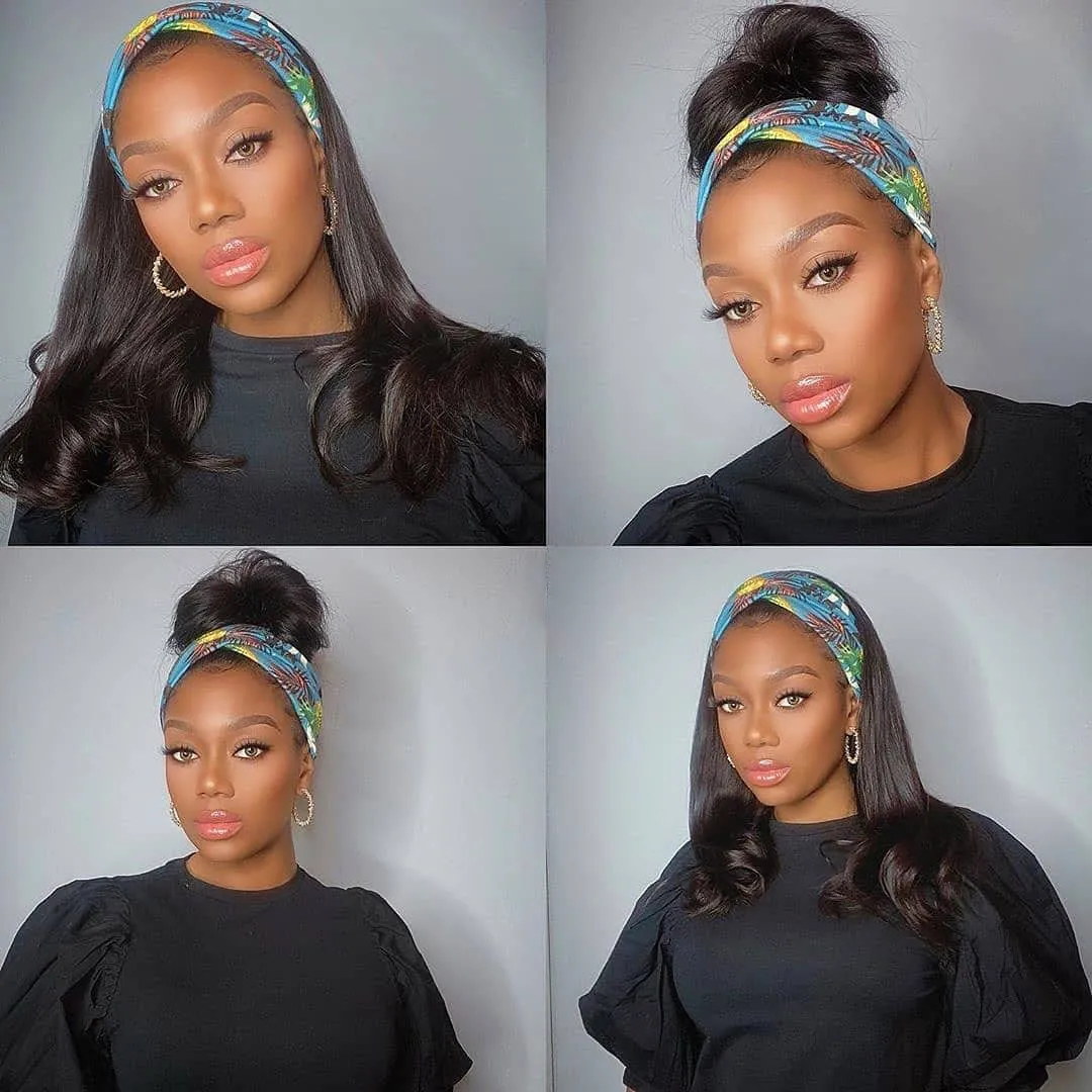 Black Straight Brazilian Virgin Human Hair Headband Wig