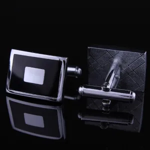 Black with Silver Mens Stainless Steel Square Cufflinks for Shirt with Box - Hand Crafted Perfect