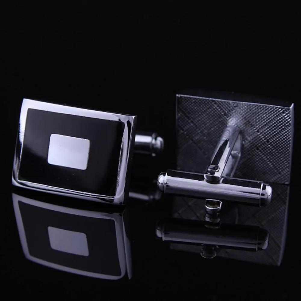 Black with Silver Mens Stainless Steel Square Cufflinks for Shirt with Box - Hand Crafted Perfect