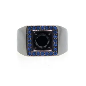 Blackened 18k Gold Jefe Ring Black Diamond Blue Sapphire
