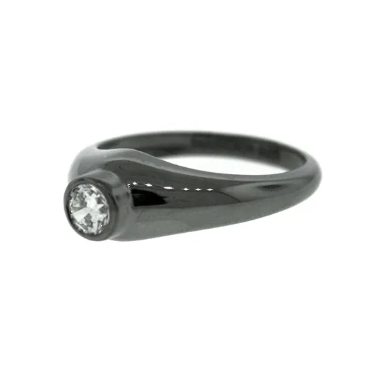 Blackened 18k White Gold Bezel White Sapphire Engagement Ring Broadway
