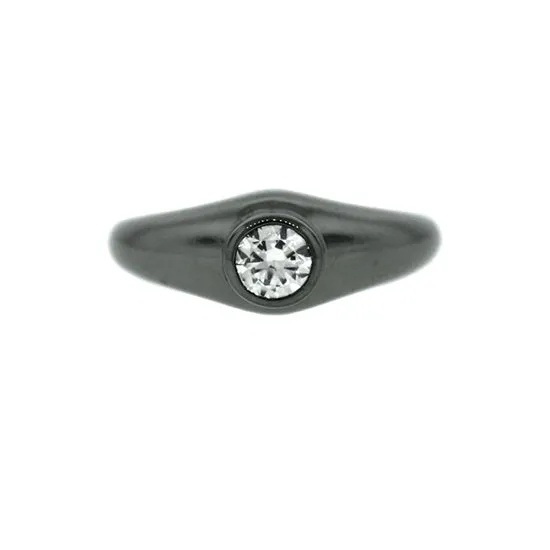 Blackened 18k White Gold Bezel White Sapphire Engagement Ring Broadway
