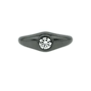 Blackened 18k White Gold Bezel White Sapphire Engagement Ring Broadway