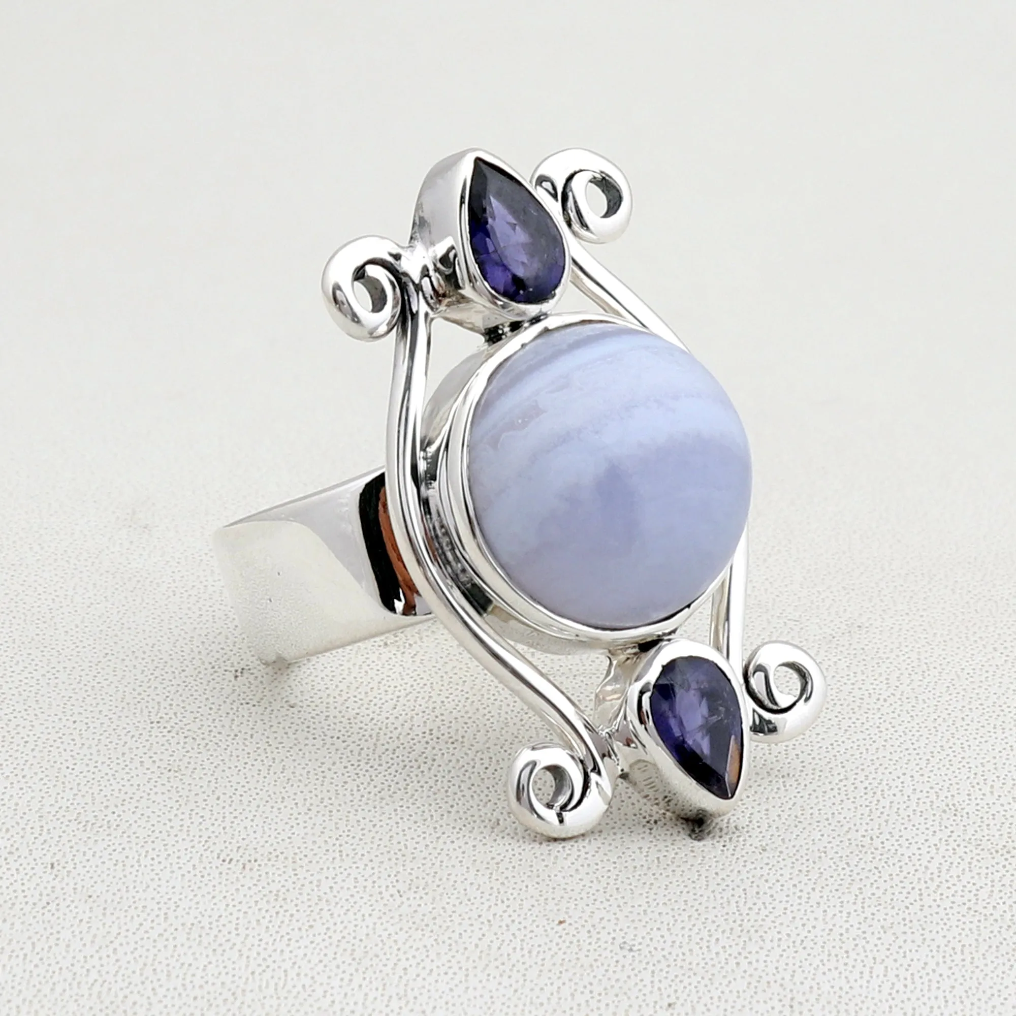 Blue Lace Agate Silver Ring