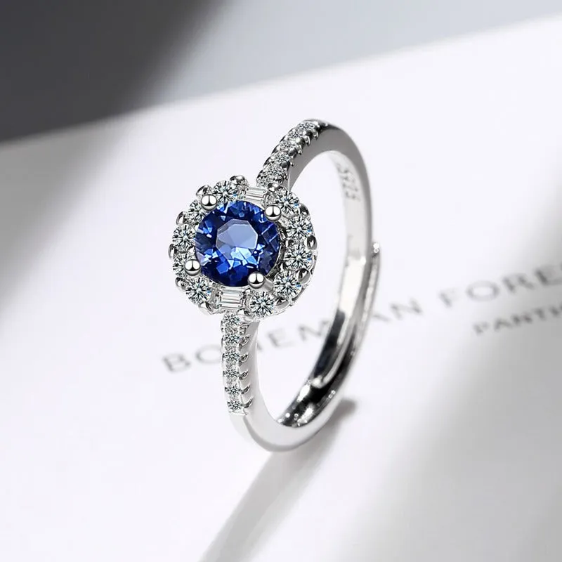 Blue Sapphire Engagement Ring Wedding Women Jewelry