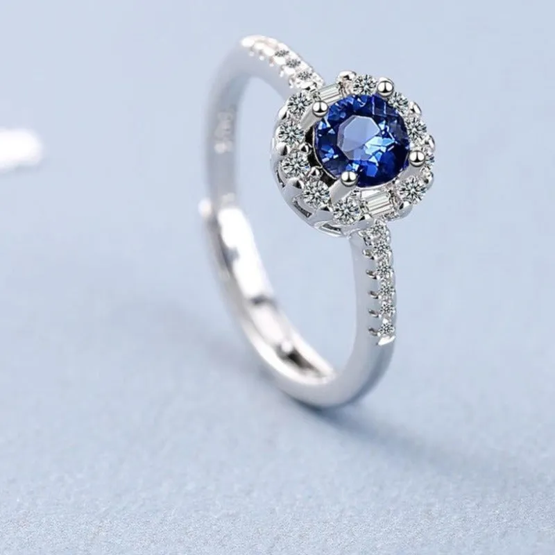 Blue Sapphire Engagement Ring Wedding Women Jewelry