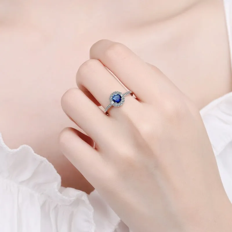 Blue Sapphire Engagement Ring Wedding Women Jewelry