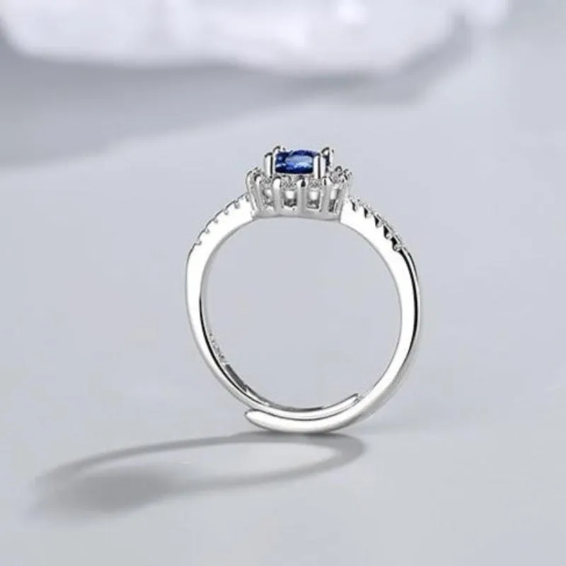 Blue Sapphire Engagement Ring Wedding Women Jewelry