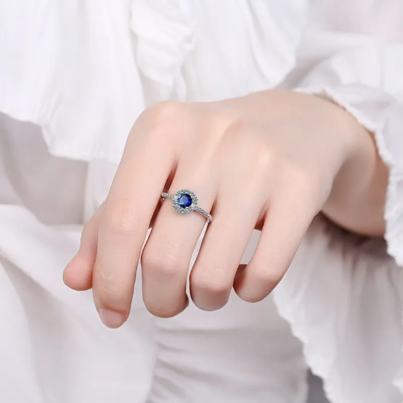 Blue Sapphire Engagement Ring Wedding Women Jewelry