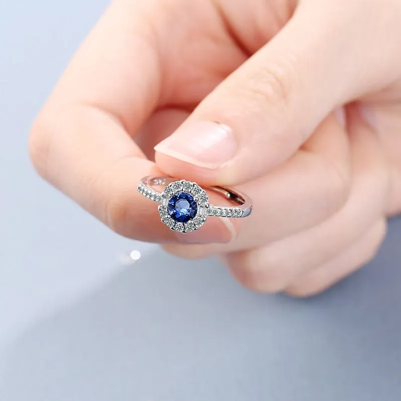 Blue Sapphire Engagement Ring Wedding Women Jewelry