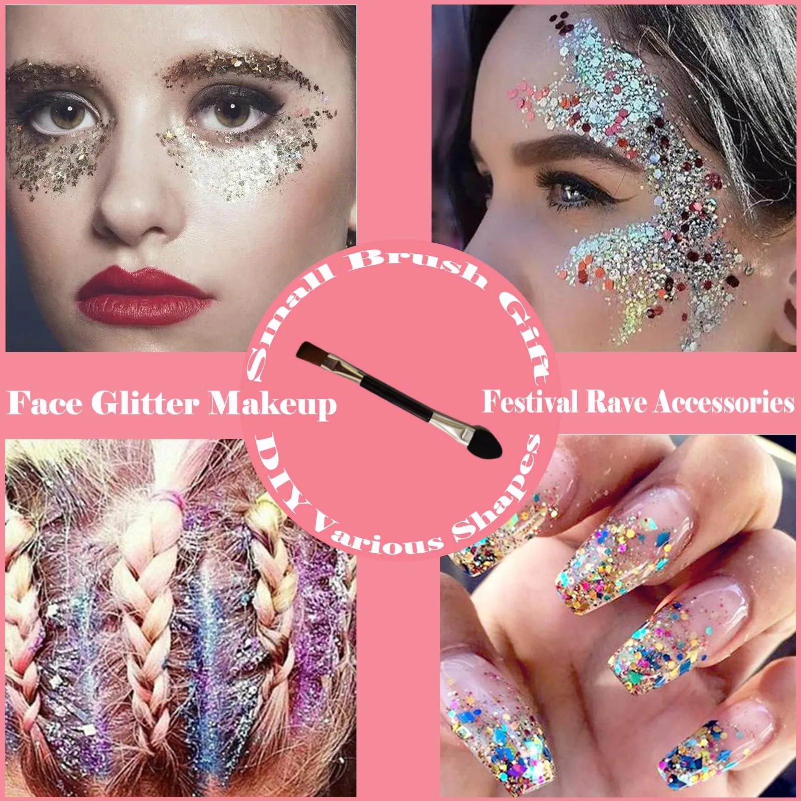 Body Glitter Face Glitter Gel: Singer Concerts Disco Festival Rave Accessories Face Glitter Makeup 250ml Chunky Sequins Mermaid Face Body Hair Glitter Gel (White&Silver&Pink&Gold&Blue)