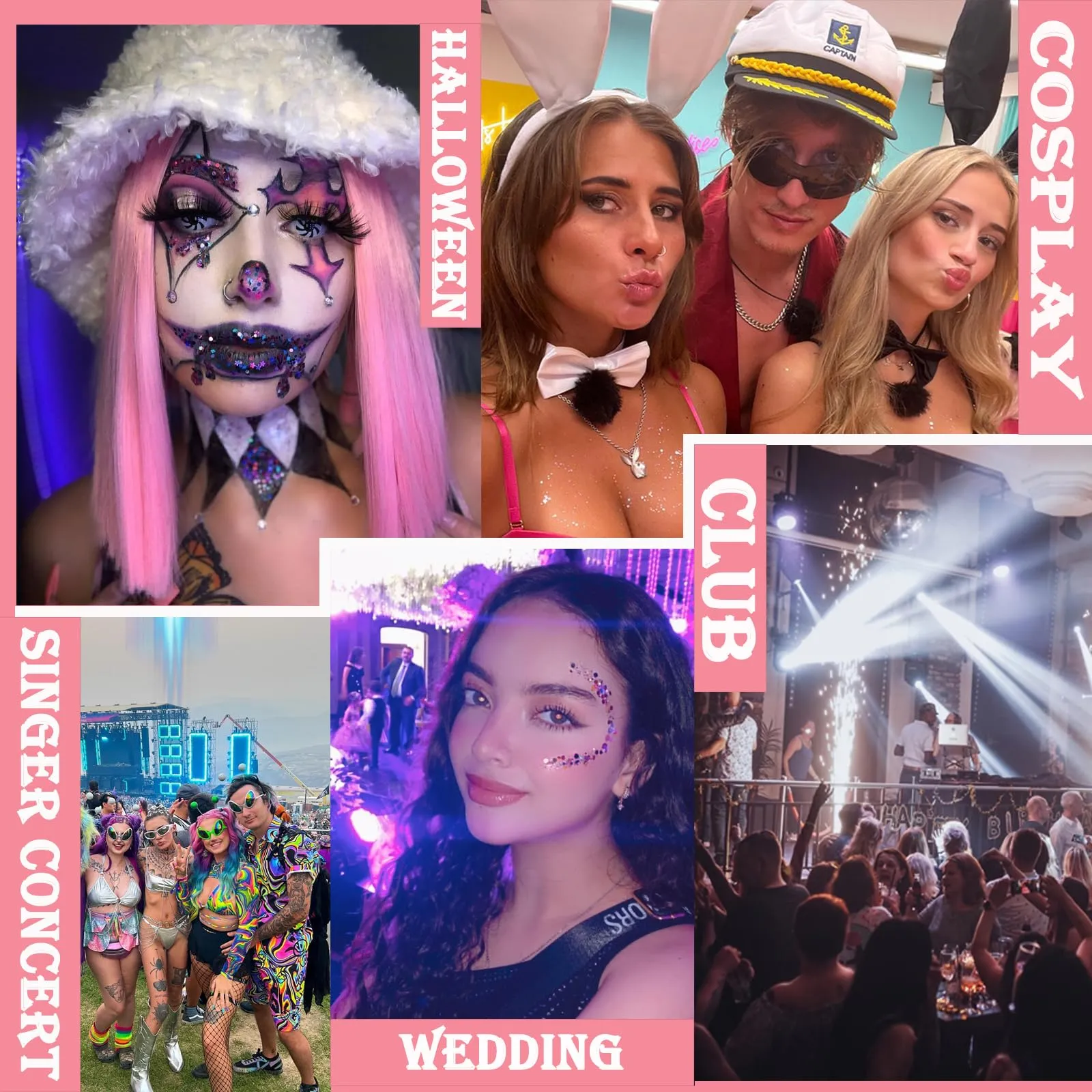 Body Glitter Face Glitter Gel: Singer Concerts Disco Festival Rave Accessories Face Glitter Makeup 250ml Chunky Sequins Mermaid Face Body Hair Glitter Gel (White&Silver&Pink&Gold&Blue)