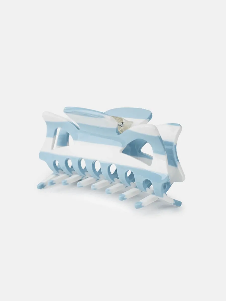 Bow Striped Clip - Light Blue