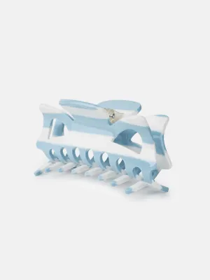 Bow Striped Clip - Light Blue