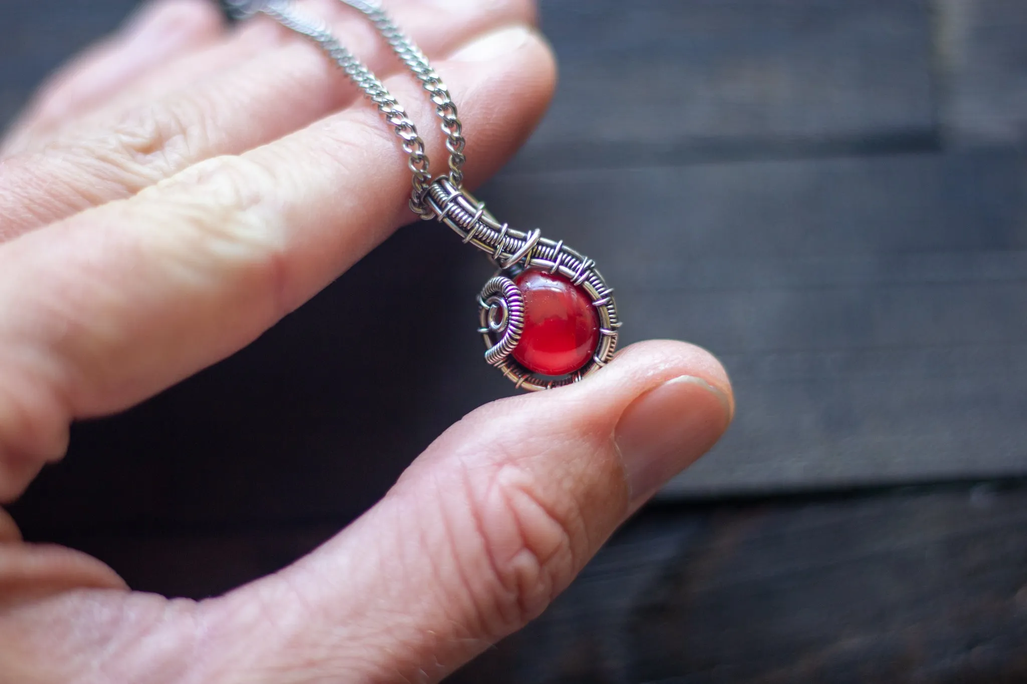 Bright Red Fused Glass and Sterling Silver Mini Pendant