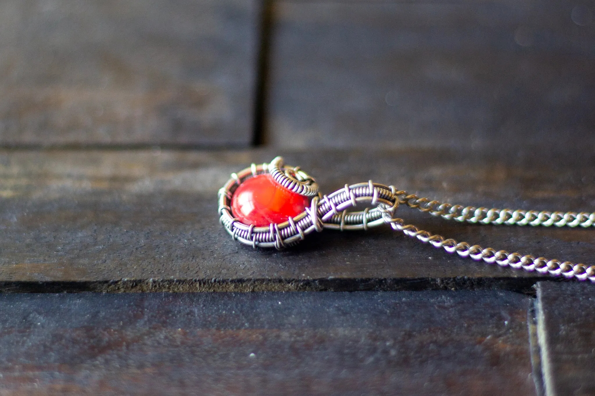 Bright Red Fused Glass and Sterling Silver Mini Pendant