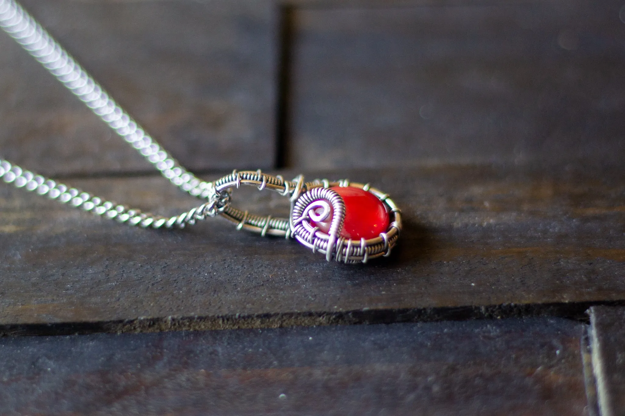 Bright Red Fused Glass and Sterling Silver Mini Pendant