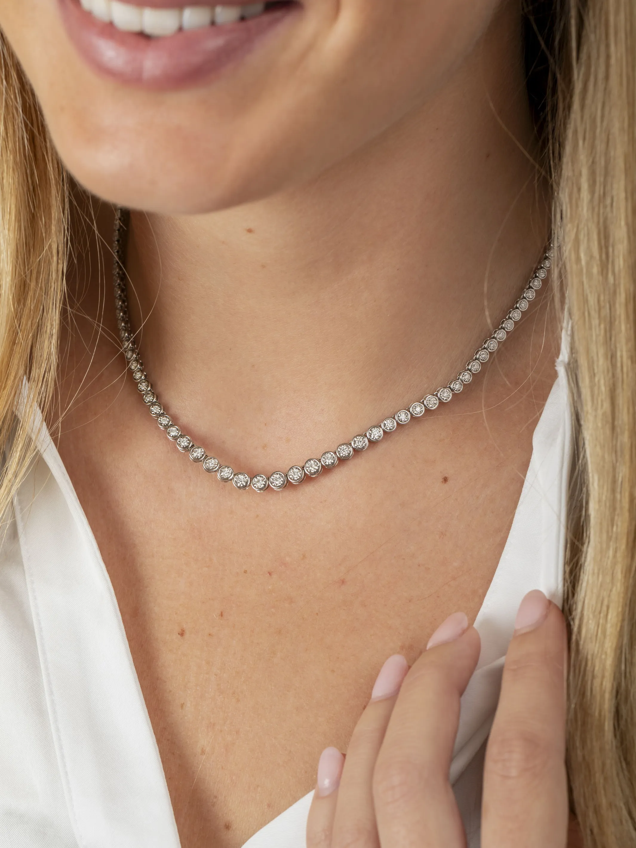 Bryn Bezel Graduated Tennis Necklace 14K