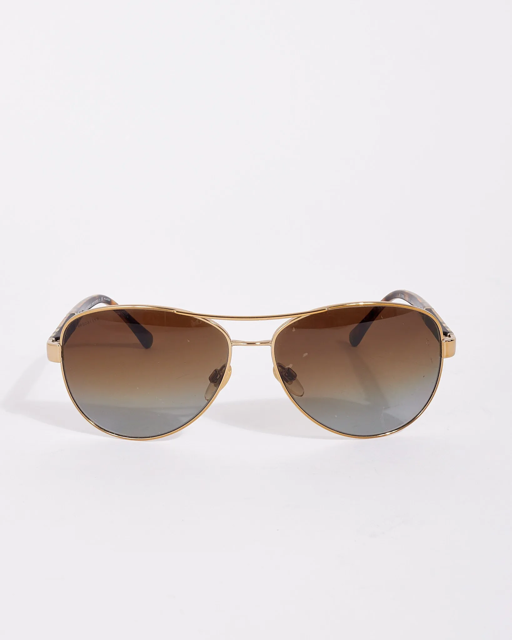Burberry Light Gold Check Detail Aviator B3080 Sunglasses