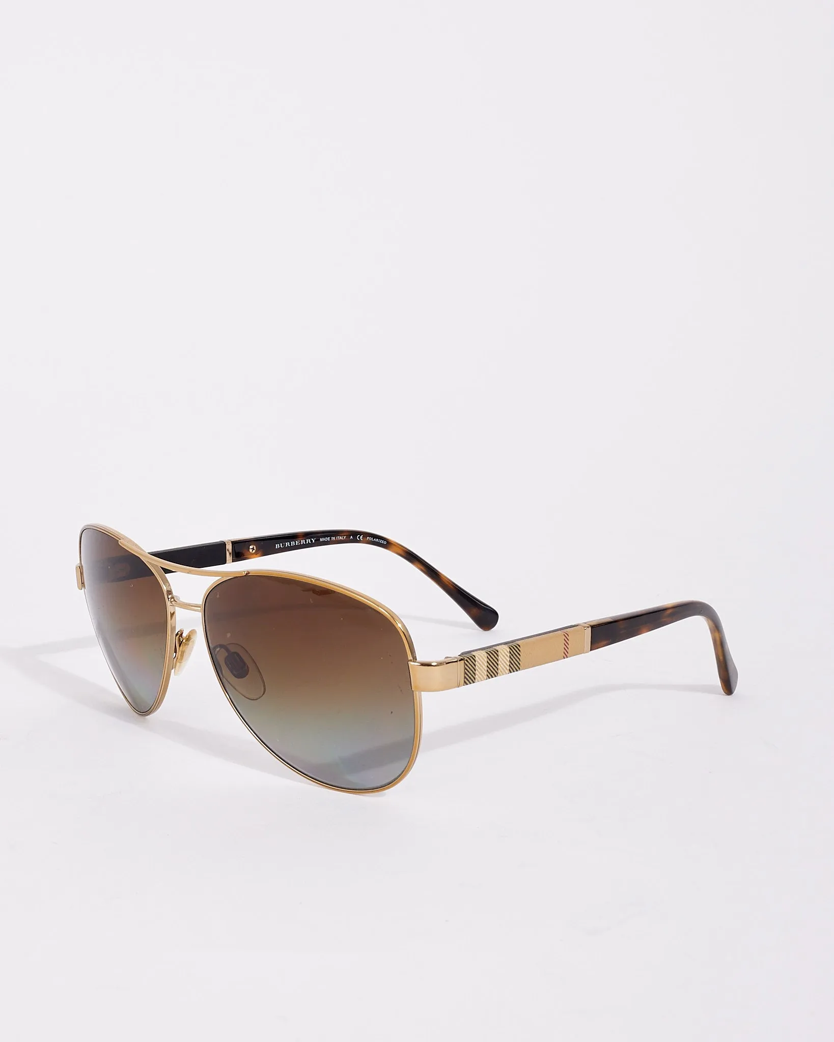 Burberry Light Gold Check Detail Aviator B3080 Sunglasses