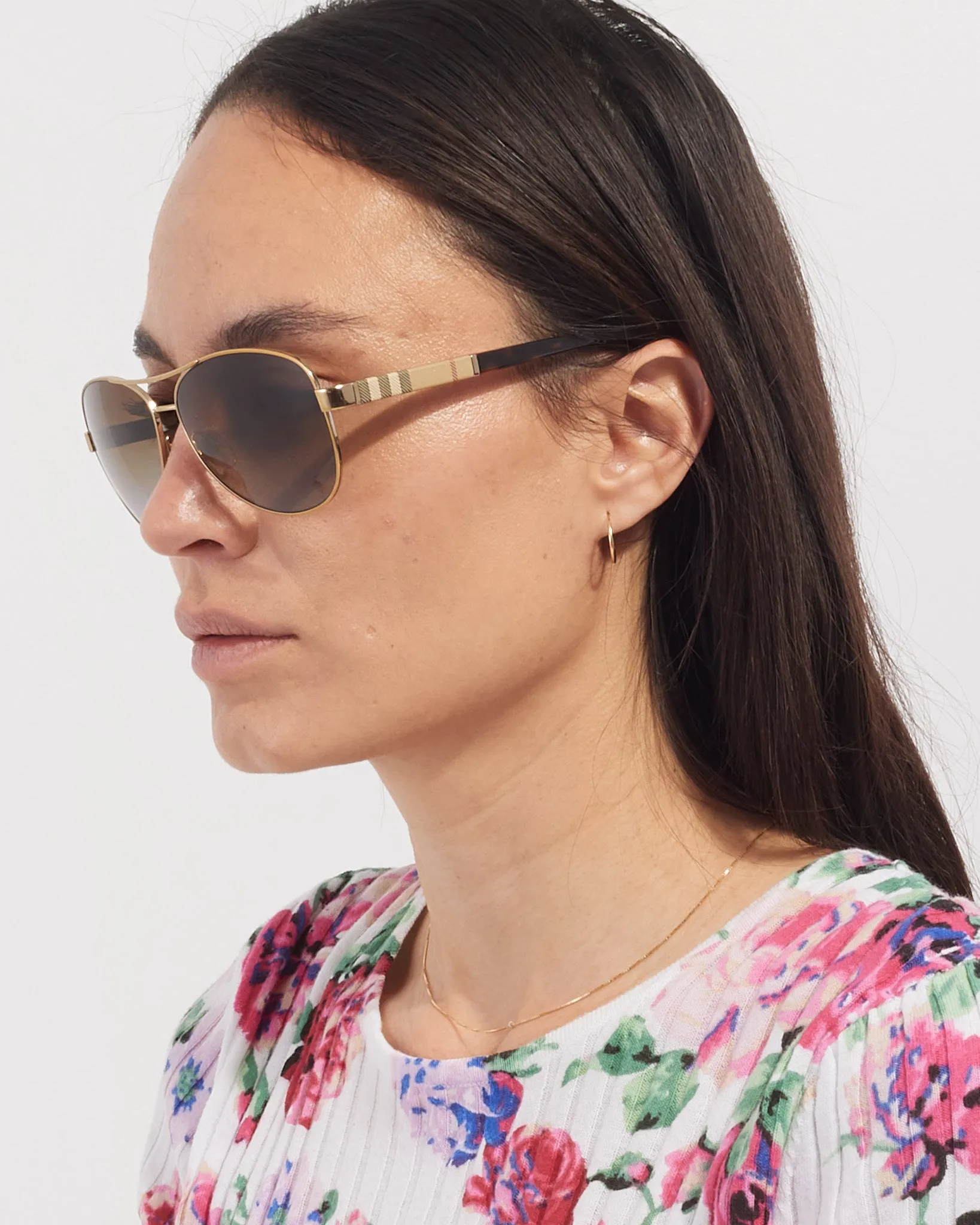 Burberry Light Gold Check Detail Aviator B3080 Sunglasses