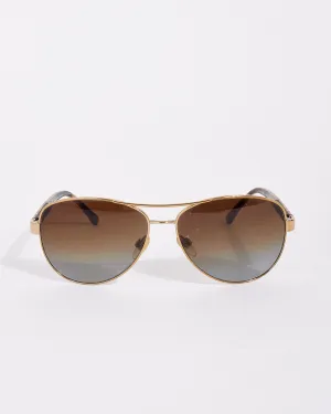 Burberry Light Gold Check Detail Aviator B3080 Sunglasses