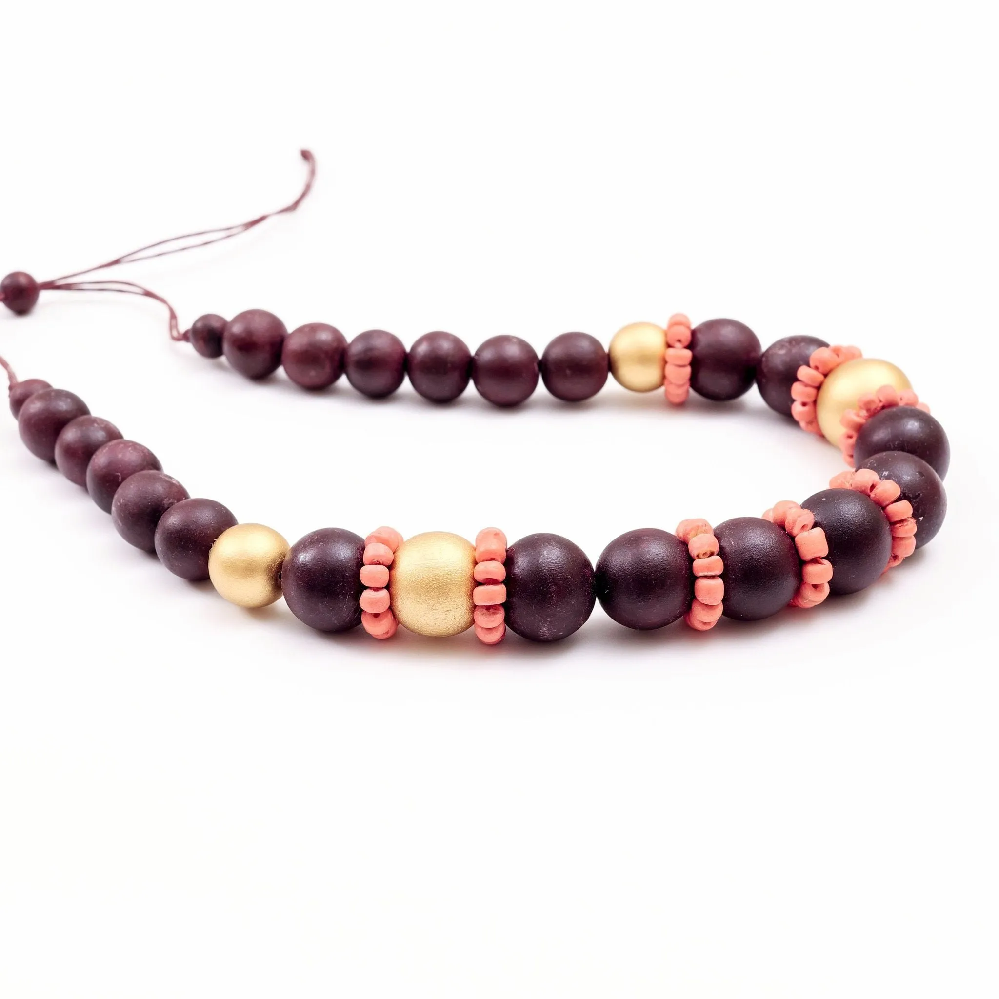 Burgundy Handmade Wooden Necklaces Pompa