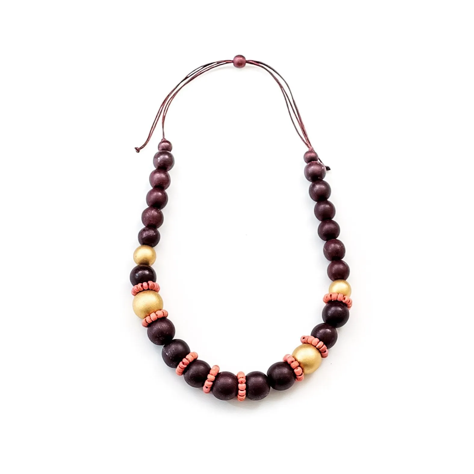 Burgundy Handmade Wooden Necklaces Pompa