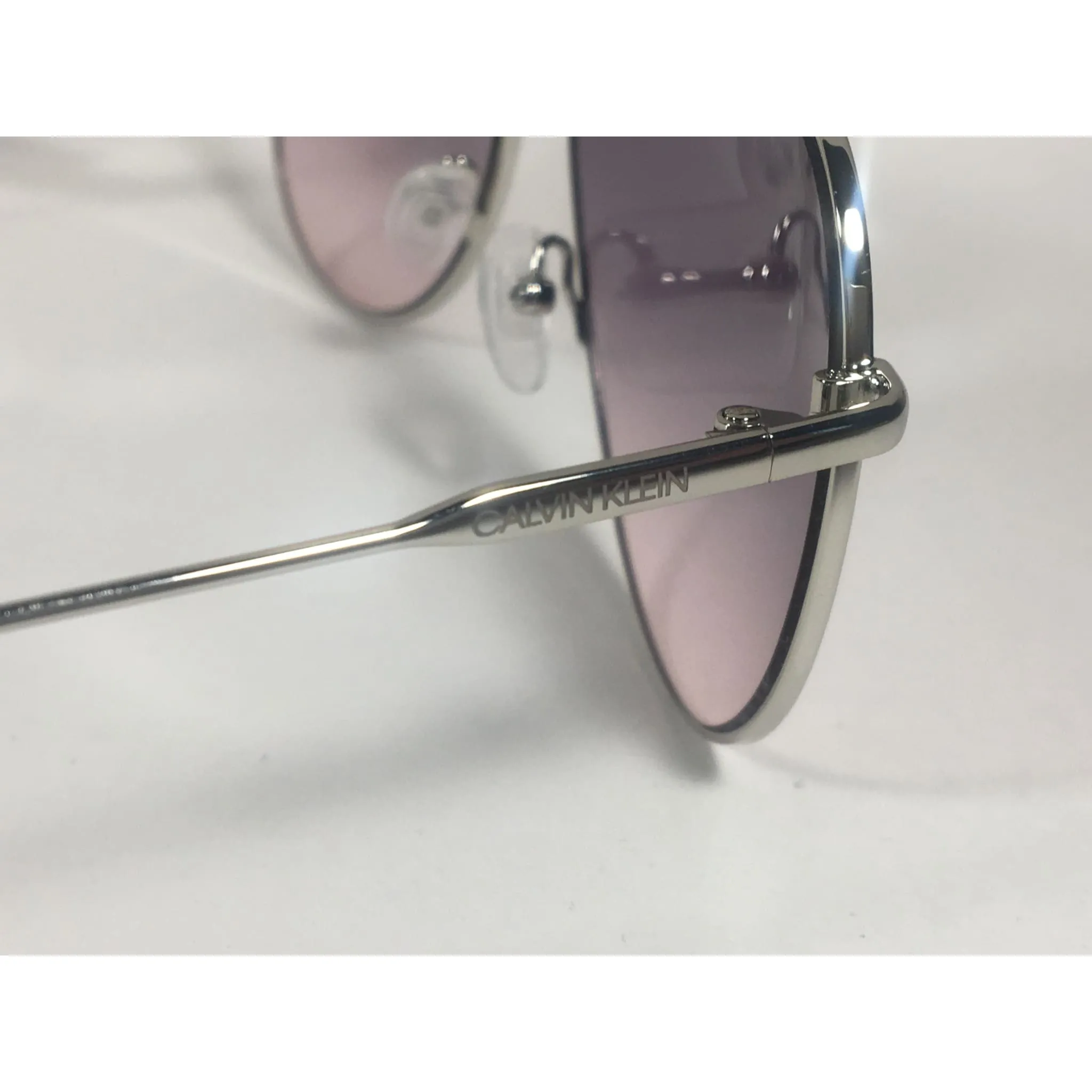 Calvin Klein CK19133S 045 Aviator Pilot Sunglasses Silver Metal Frame Pink Gray Gradient Lens