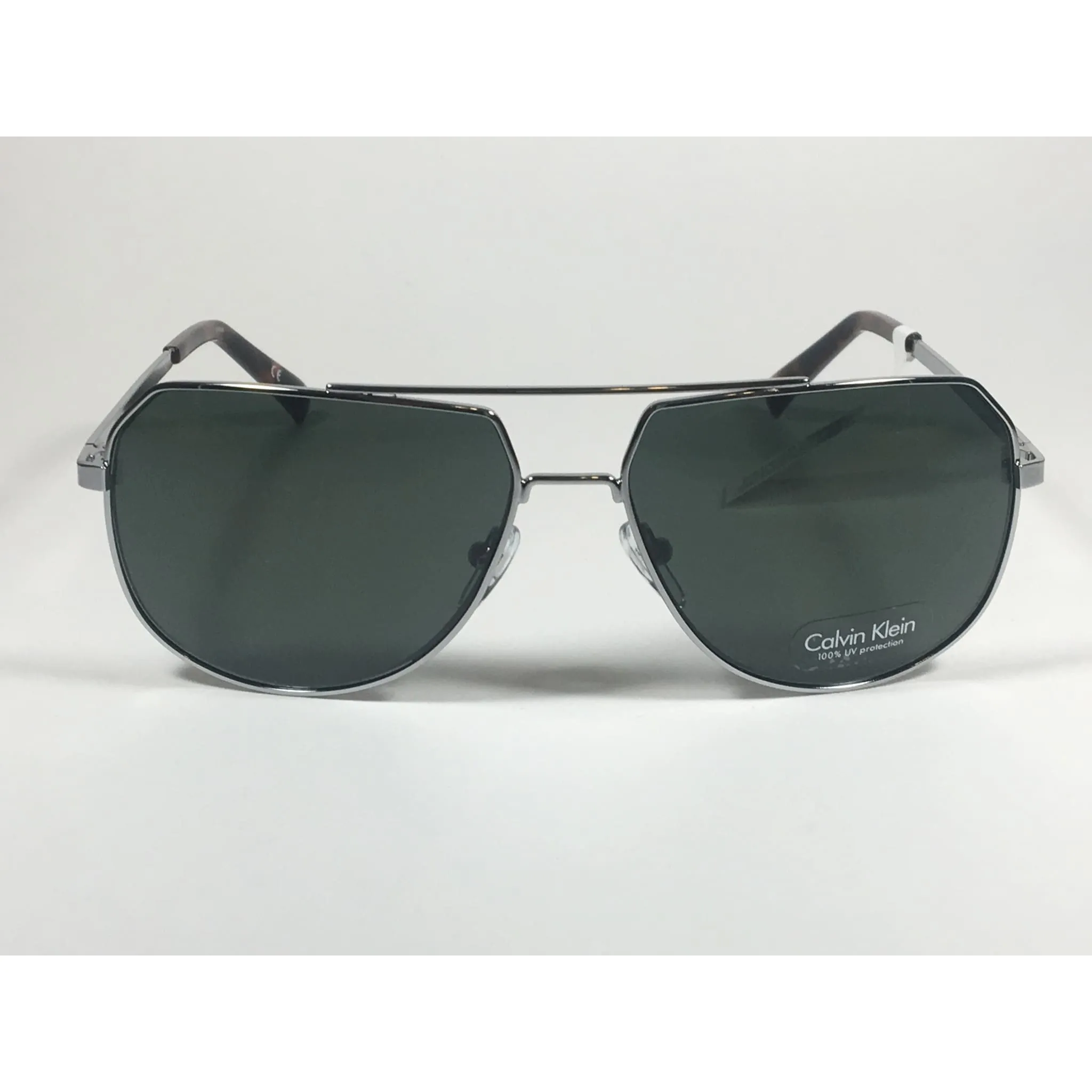 Calvin Klein R161S 033 Aviator Pilot Sunglasses Silver Gray Frame Green Lens
