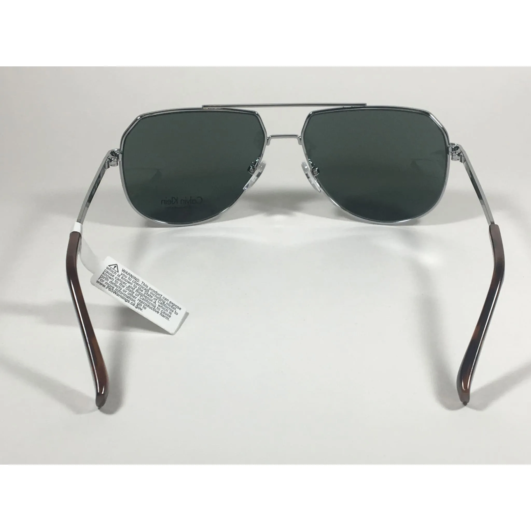 Calvin Klein R161S 033 Aviator Pilot Sunglasses Silver Gray Frame Green Lens