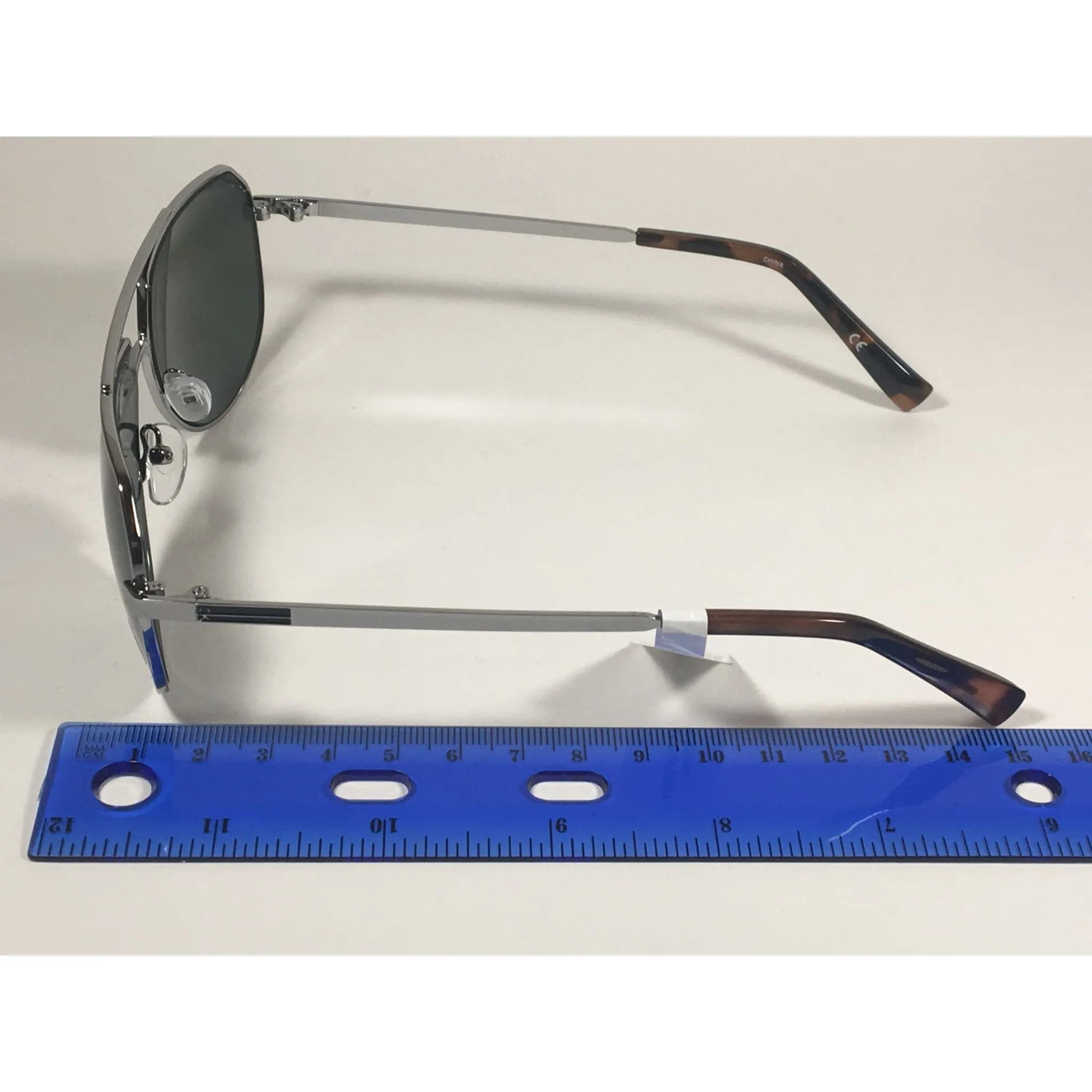 Calvin Klein R161S 033 Aviator Pilot Sunglasses Silver Gray Frame Green Lens