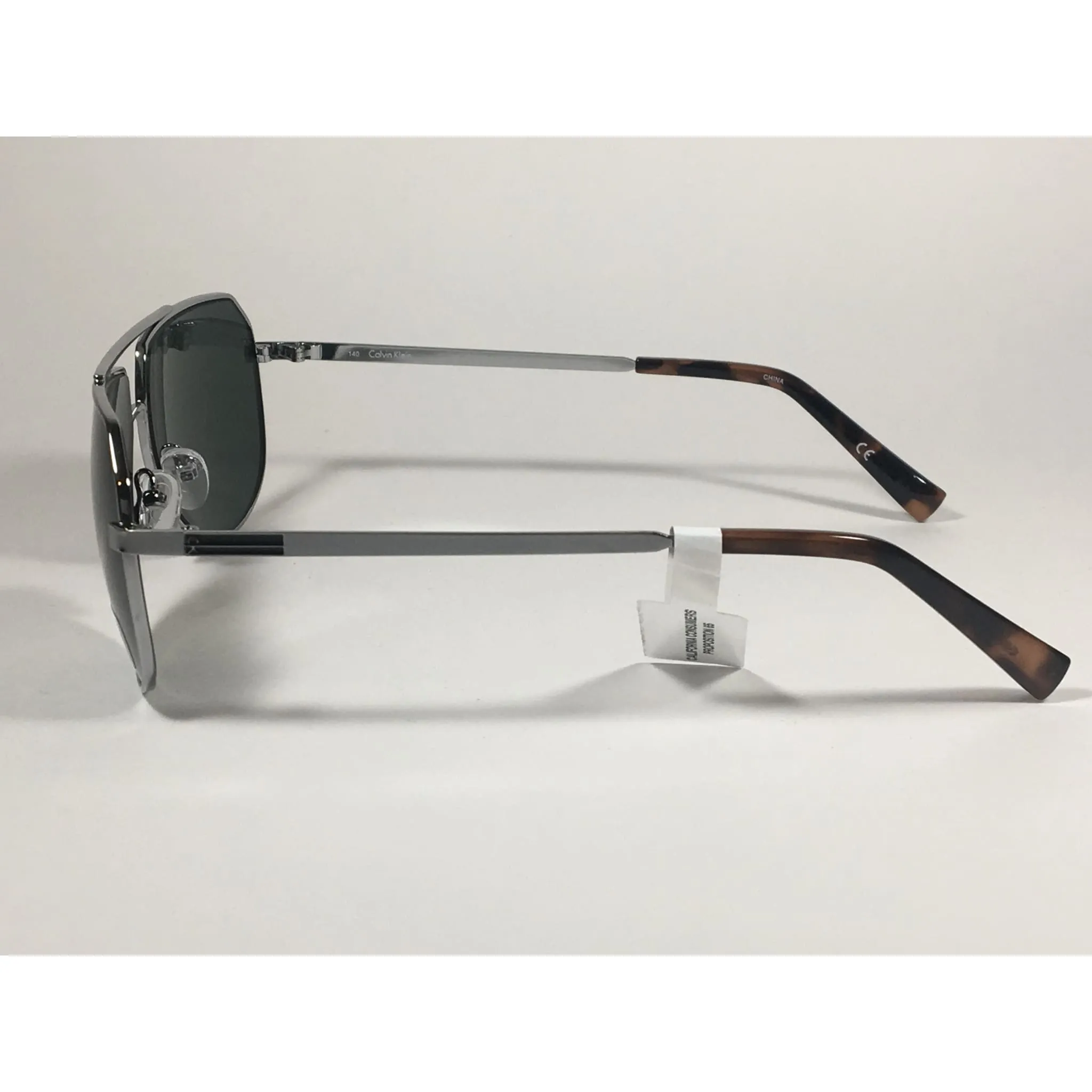 Calvin Klein R161S 033 Aviator Pilot Sunglasses Silver Gray Frame Green Lens