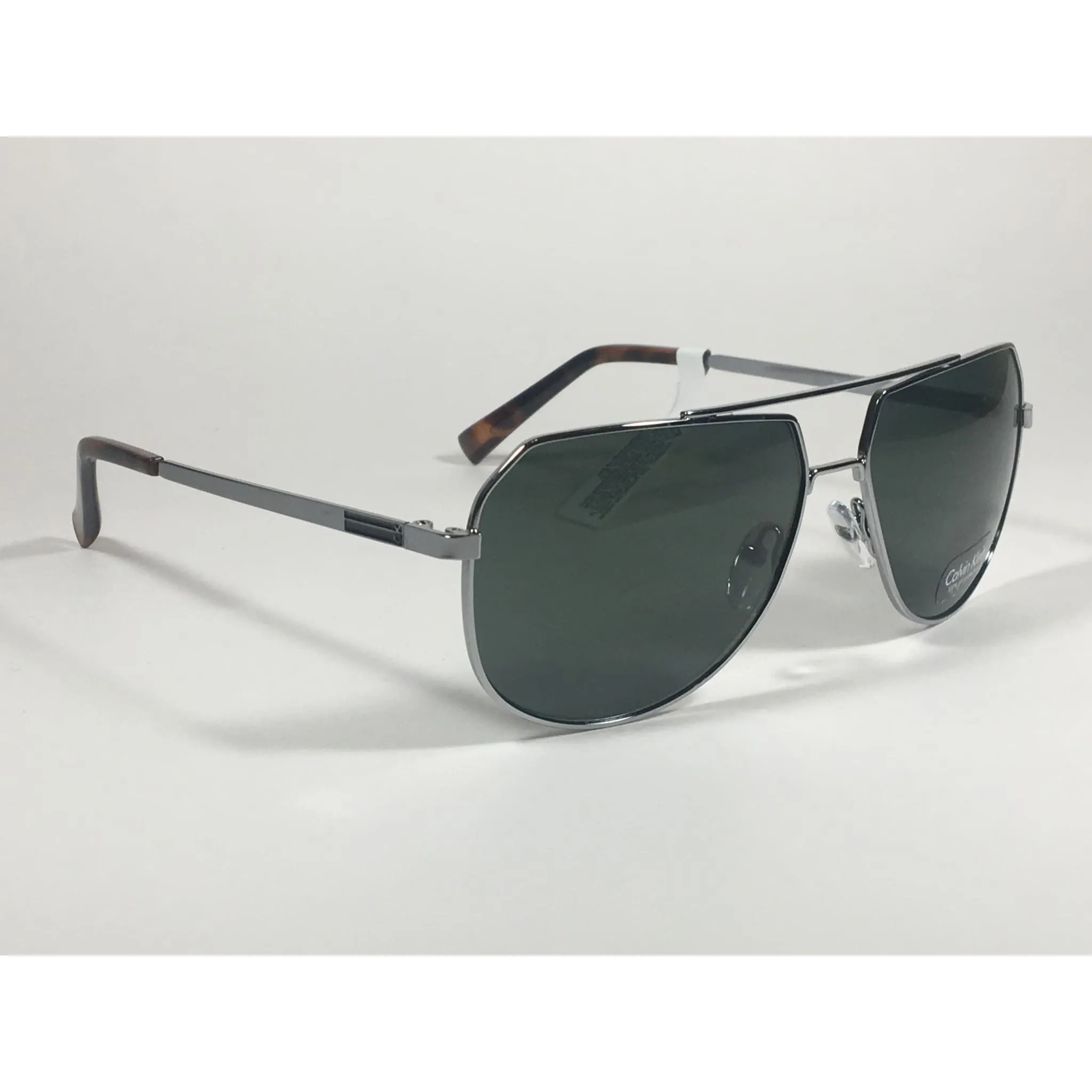 Calvin Klein R161S 033 Aviator Pilot Sunglasses Silver Gray Frame Green Lens