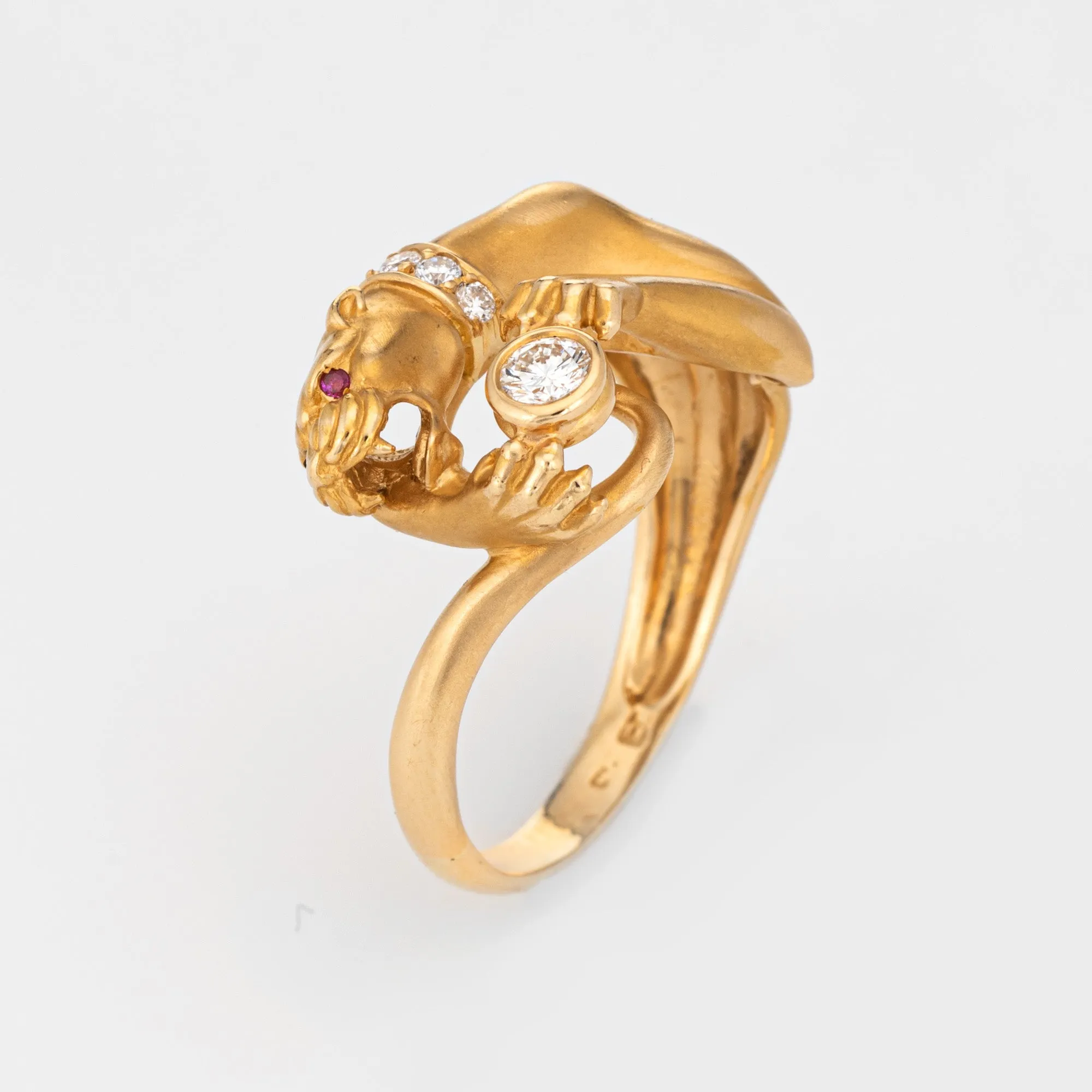 Carrera y Carrera Diamond Panther Ring Estate 18k Yellow Gold 10 Cat Jewelry