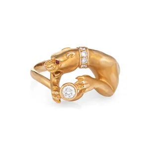 Carrera y Carrera Diamond Panther Ring Estate 18k Yellow Gold 10 Cat Jewelry