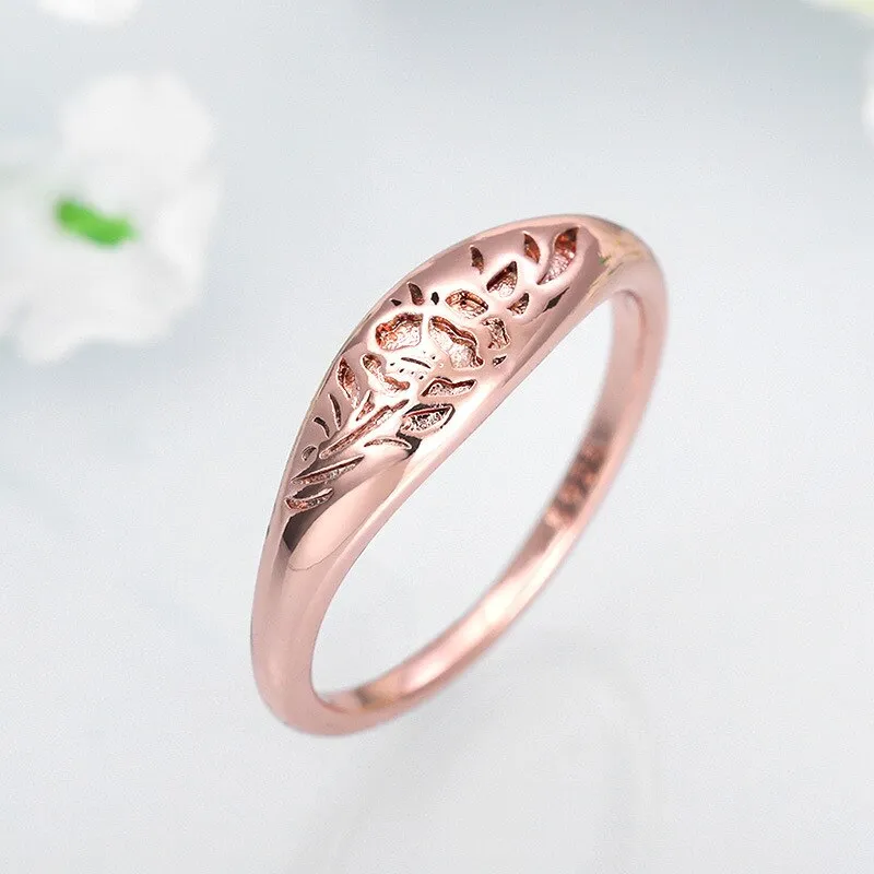 Carve flowers Ring Women Gold Engagement Party Jewelry