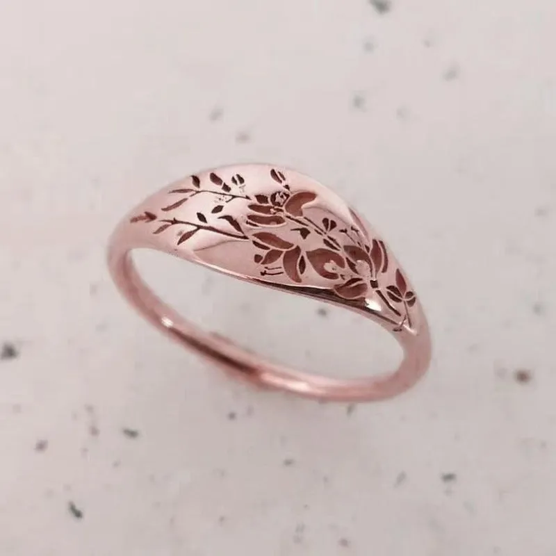 Carve flowers Ring Women Gold Engagement Party Jewelry