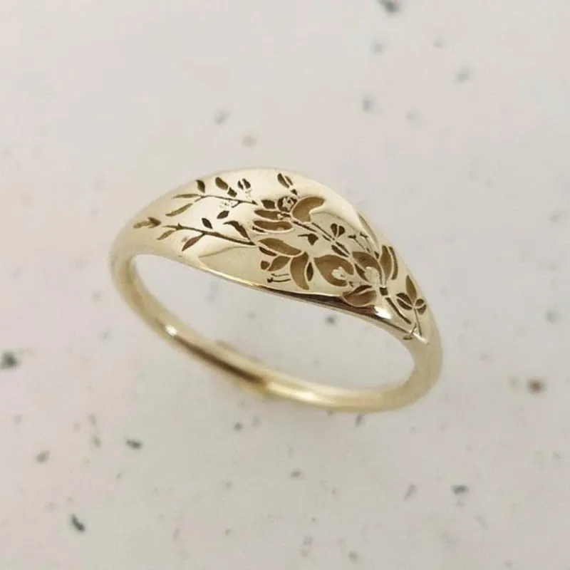 Carve flowers Ring Women Gold Engagement Party Jewelry
